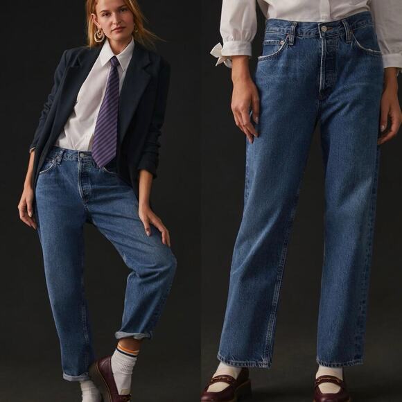 Agolde Wyman Low Rise Vintage Straight Jeans NWT Size 32 Dark Blue Wash - Picture 1 of 7